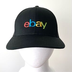 Black eBay Logo Cap Mesh Trucker Hat Snapback Closure Multicolored Embroidered